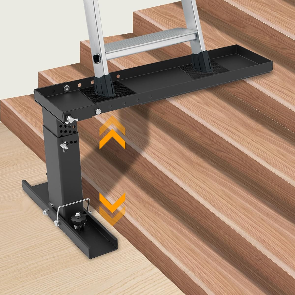 Nivelador de escalera mejorado para escaleras, nivelador de escalera resistente para escaleras extensibles de alta resistencia, escalera de mano de 9.1 a 15.4 pulgadas, altura ajustable y estabilizador de escalera plegable para escaleras con pies antideslizantes