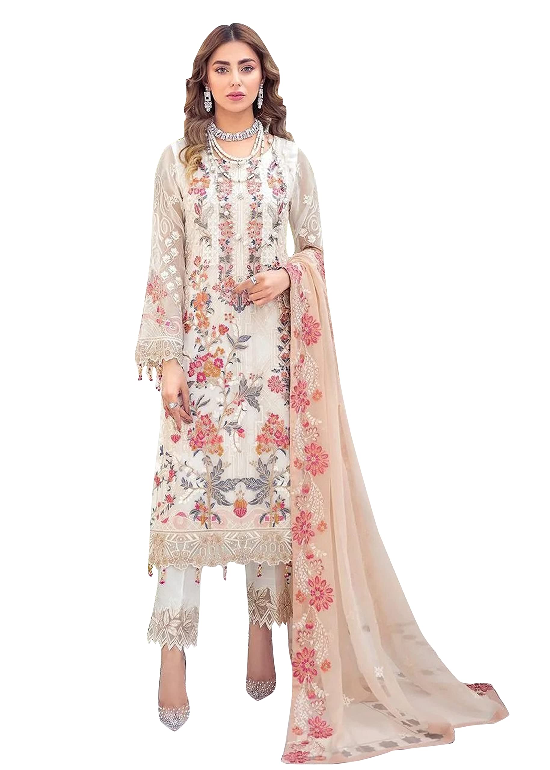 Yami fashion faux georgette with soft silk semi stitched embroidery and hand work multi color designer salwar suit for women and girl's