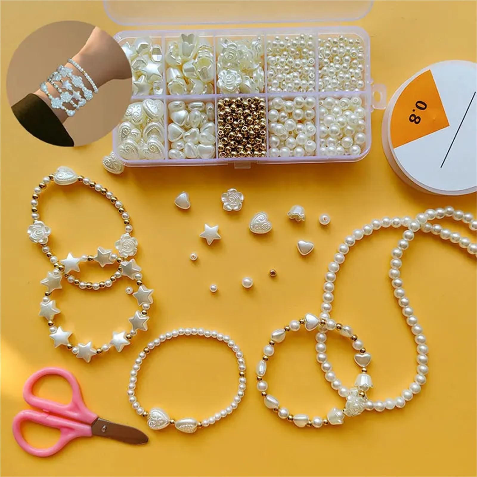 Armband Bastelset Goldene Abstandsperlen for die Herstellung von Armbändern, verschiedene DIY-Perlen, Acryl-Alphabet-Perlen-Set for Schmuckherstellung(Color 2)
