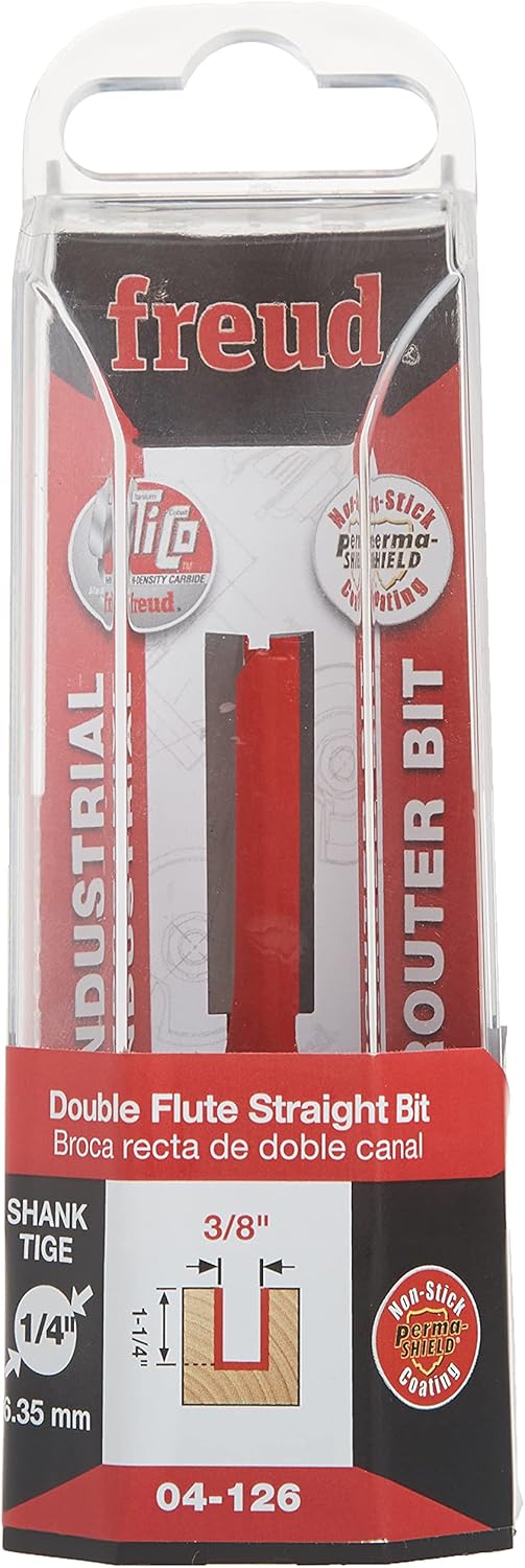 Freud - FREUD 04-126 3/8" (Dia.) Double Flute Straight Bit with 1/4" Shank (04-126) Red - - 