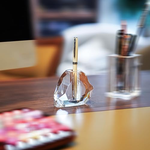 Miniatura 5 de QFkris 3.5'' Crystal Signature Fountain Pen & Pencil Holder Heart Shaped Glass Cut Pen Stand Office Supplies Desktop Organizer Desk Decoration