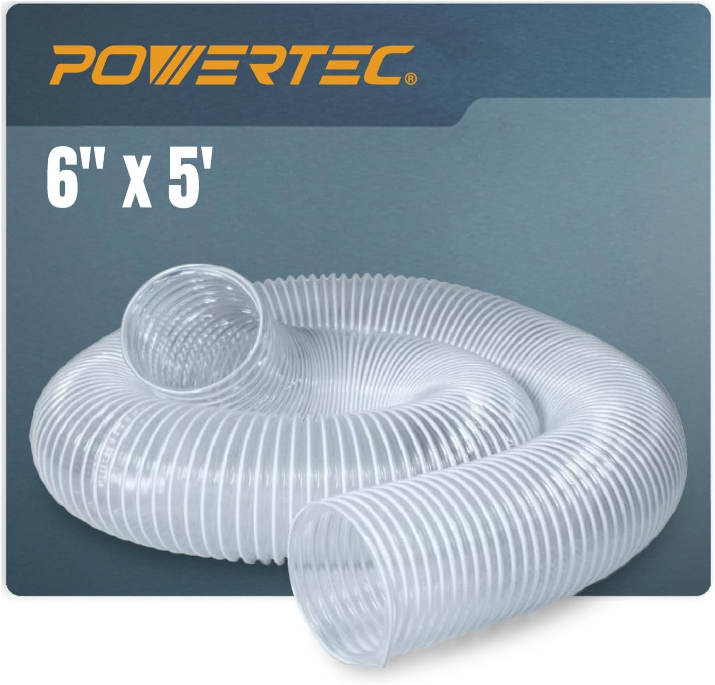 POWERTEC 70239 PVC Dust Collection Hose (6 Inch x 5 Feet) | Left Spiral Flexible Clear View Heavy Duty PVC Hose