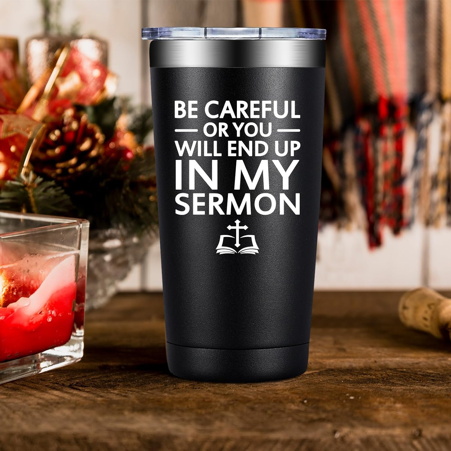 Grifarny Pastor Appreciation Gifts for Men, Women - Thank You, Christmas Gift for Pastors - Be Careful or You Will End up in My Sermon Tumbler Cup 20oz - Image 8