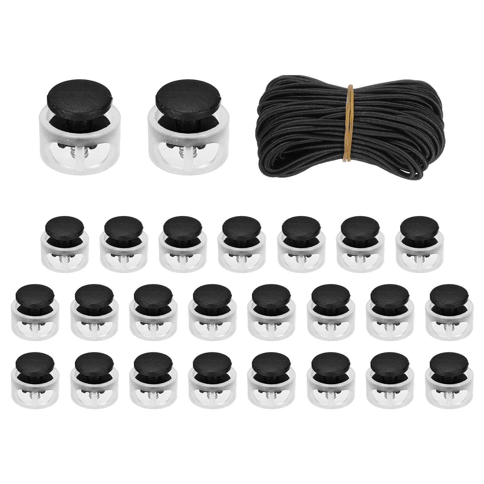 sourcing map 25Pcs Double Hole Cord Locks 17mm Translucent Base/Black โ image 1