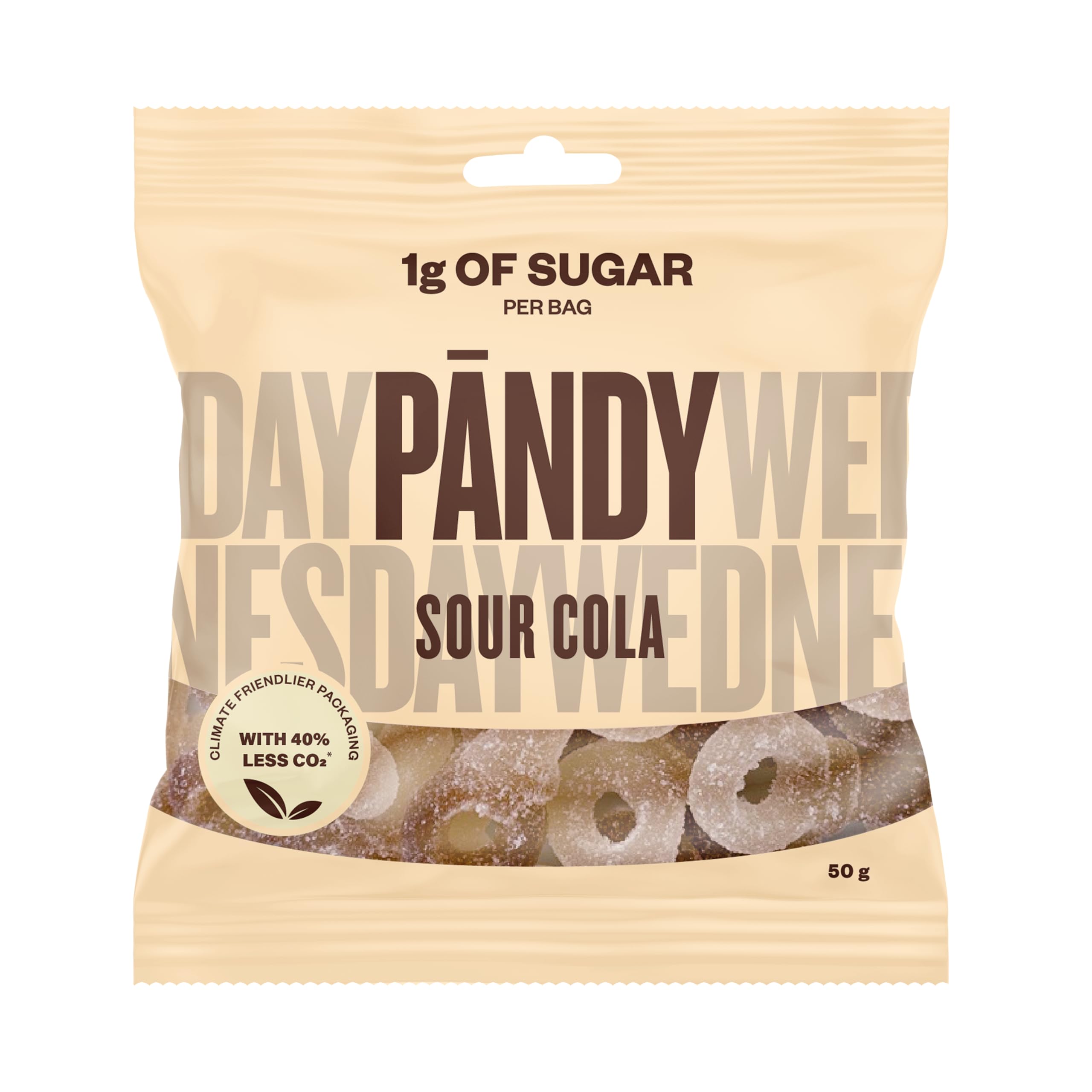 PANDY Candy Sour Cola, Only 1g Sugar & 70 Calories, Gummy Sweets, 50g