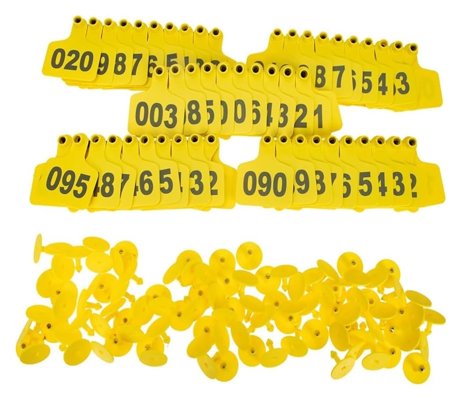 Plastikowa karta numerowa, oznaczenia zwierząt 100 zestawów kolczyków dla krów, kolczyków dla cieląt, kolczyków dla owiec, kolczyków dla zwierząt gospodarskich i koni, kolczyków weterynaryjnych(Yellow