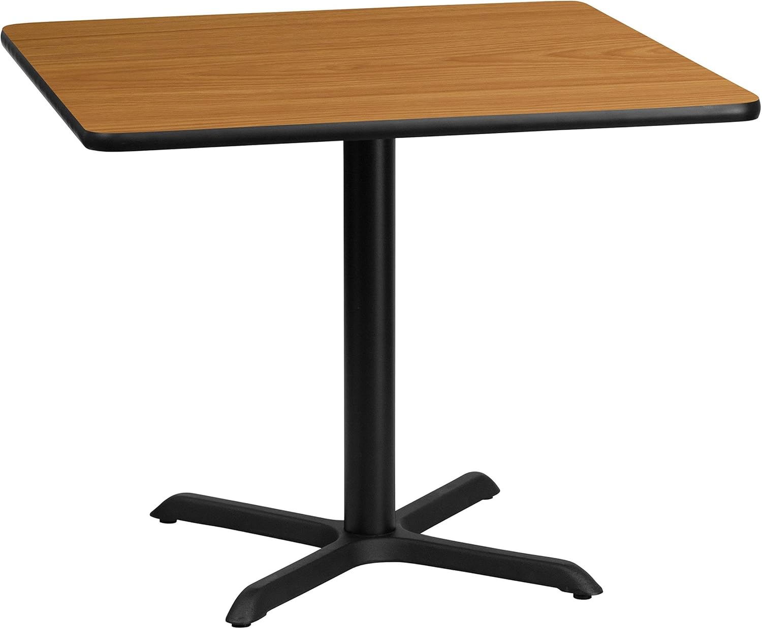 Pemberly Row 36" Square Restaurant Dining Table, Black and Natural Laminate Top, 1.125" Thick Melamine Core, Cast Iron Base, Indoor Dining Room Table for Home or Commercial Use