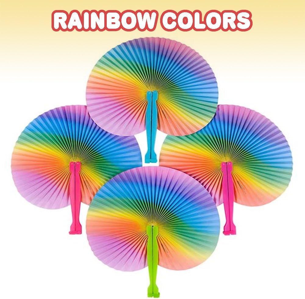 ArtCreativity Rainbow Folding Fans Set - Pack of 12 - With Plastic Shafts - Colorful Handheld Paper Fan - Hot New Party Favor and Prize - Summer Hand Fan, Fun Novelties and Gifts for Kids Ages 3+