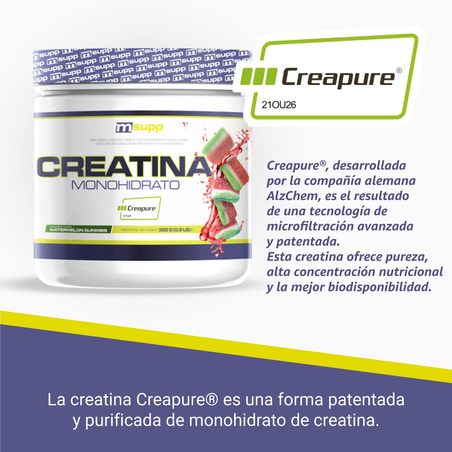 MASmusculo - Creatina Monohidrato Creapure® - en Polvo - Sin Azúcar - 300 g - Bote 3 Meses - Recuperador Muscular - Aumenta Masa Muscular - Sabor Chuches de Sandía — view 7