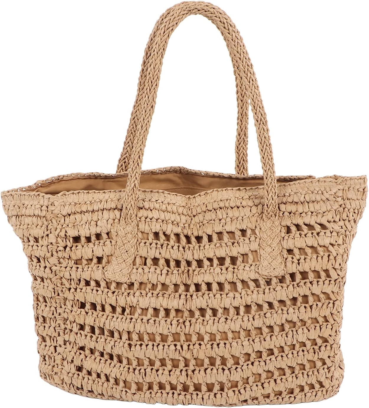 Straw Shoulder, Vintage Woven Straw Handbag Large Capacity Hollowed Out for Holiday
