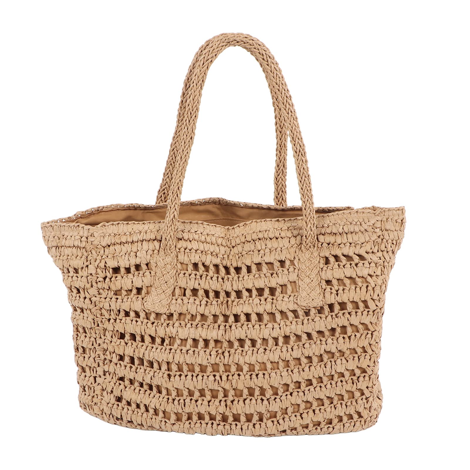 Strandtasche aus Stroh, Vintage-Handtasche aus Stroh, Ausgehöhlte, Gewebte Innentasche mit Reißverschluss für den Urlaub