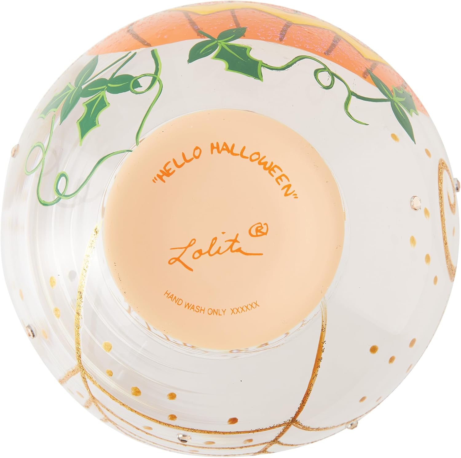 Enesco Lolita Hello Halloween Jack-o-Lanterns Hand-Painted Artisan Stemless Wine Glass, 20 Ounce, Multicolor