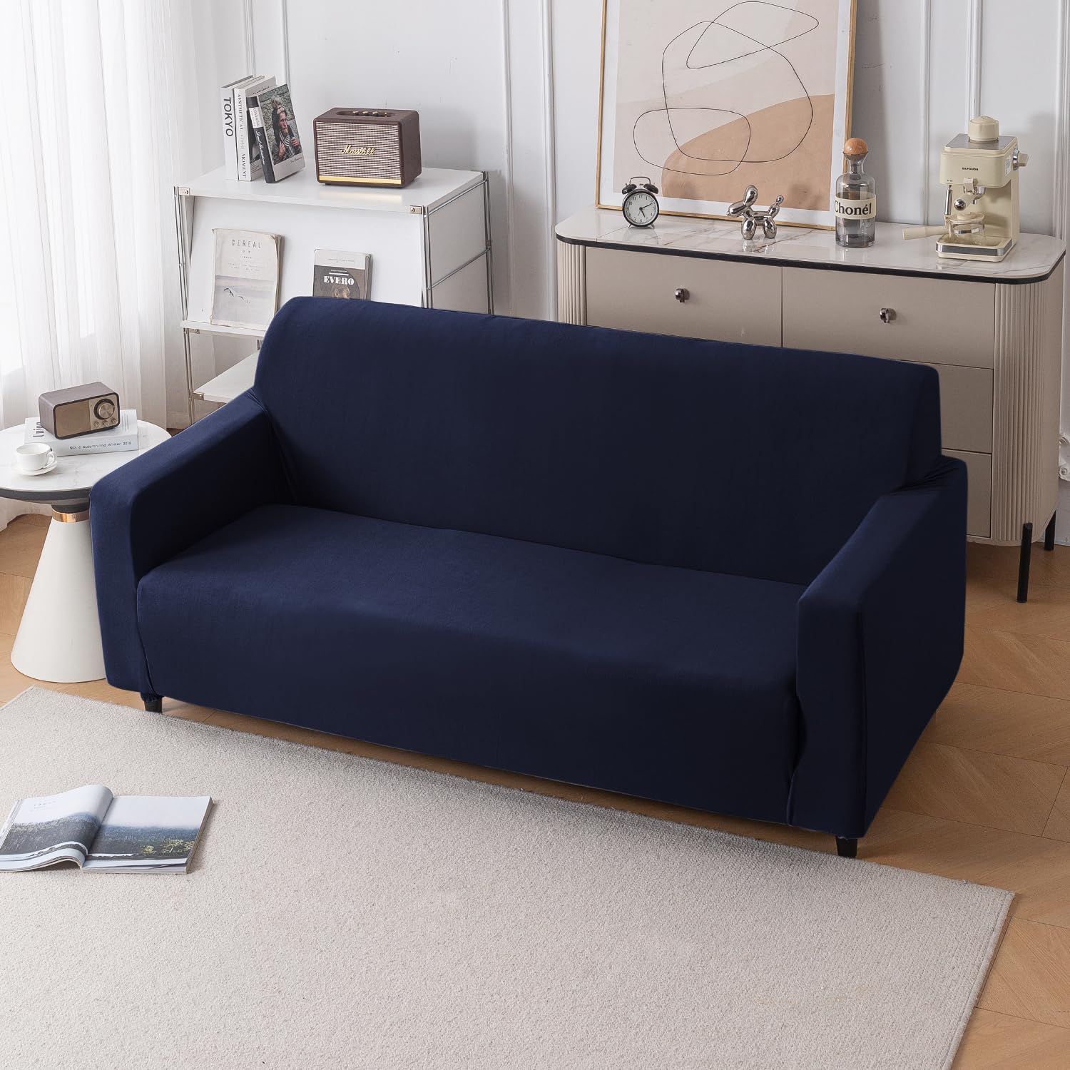 Navy Blue Sofa Cover - 3 Seater SereneSolids -1 Navy Blue Sofa Cover - 3 Seater SereneSolids -1