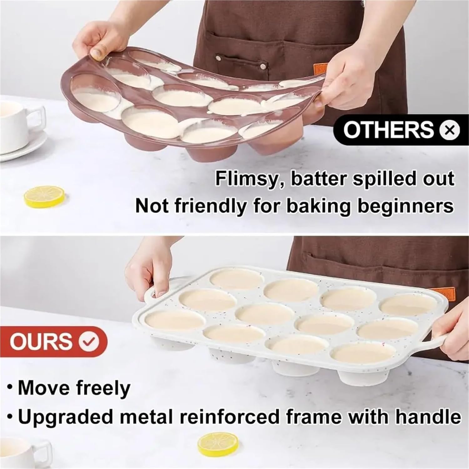 Cup Cake Pans For Baking 2Pack Muffin Pan Silicone Muffin Pan Nonstick Metal Reinforced Frame Cupcake Pans 12 Cups Baking Mold Homemade Muffins