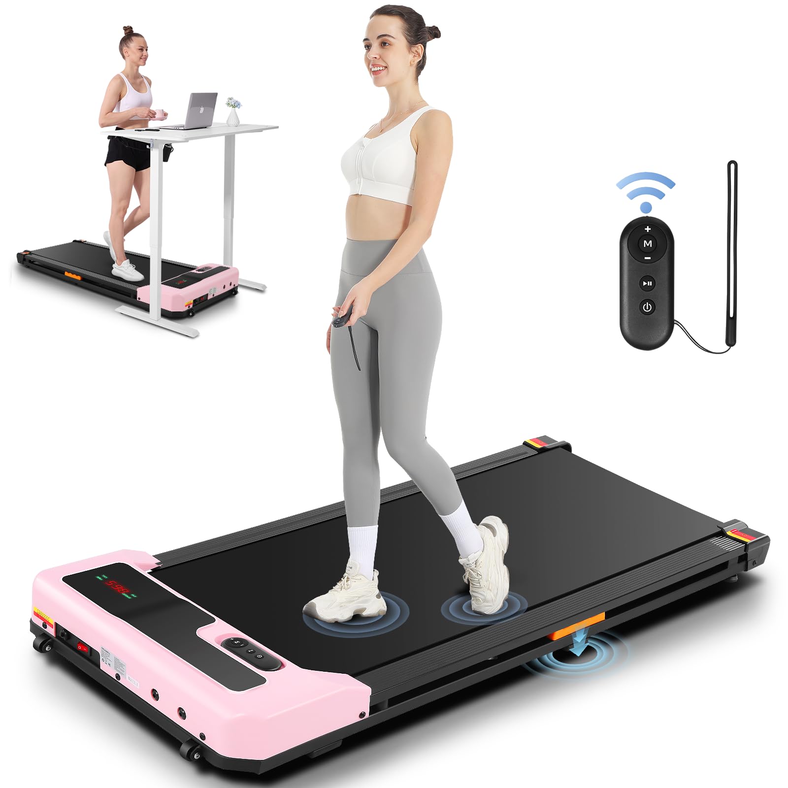 FUNMILY Walking Pad 3 in 1 Under Desk Treadmill, 2.5 HP Quiet Portable Walking Treadmill 300lbs Weight Capacity, Walking Jogging Machine Remote