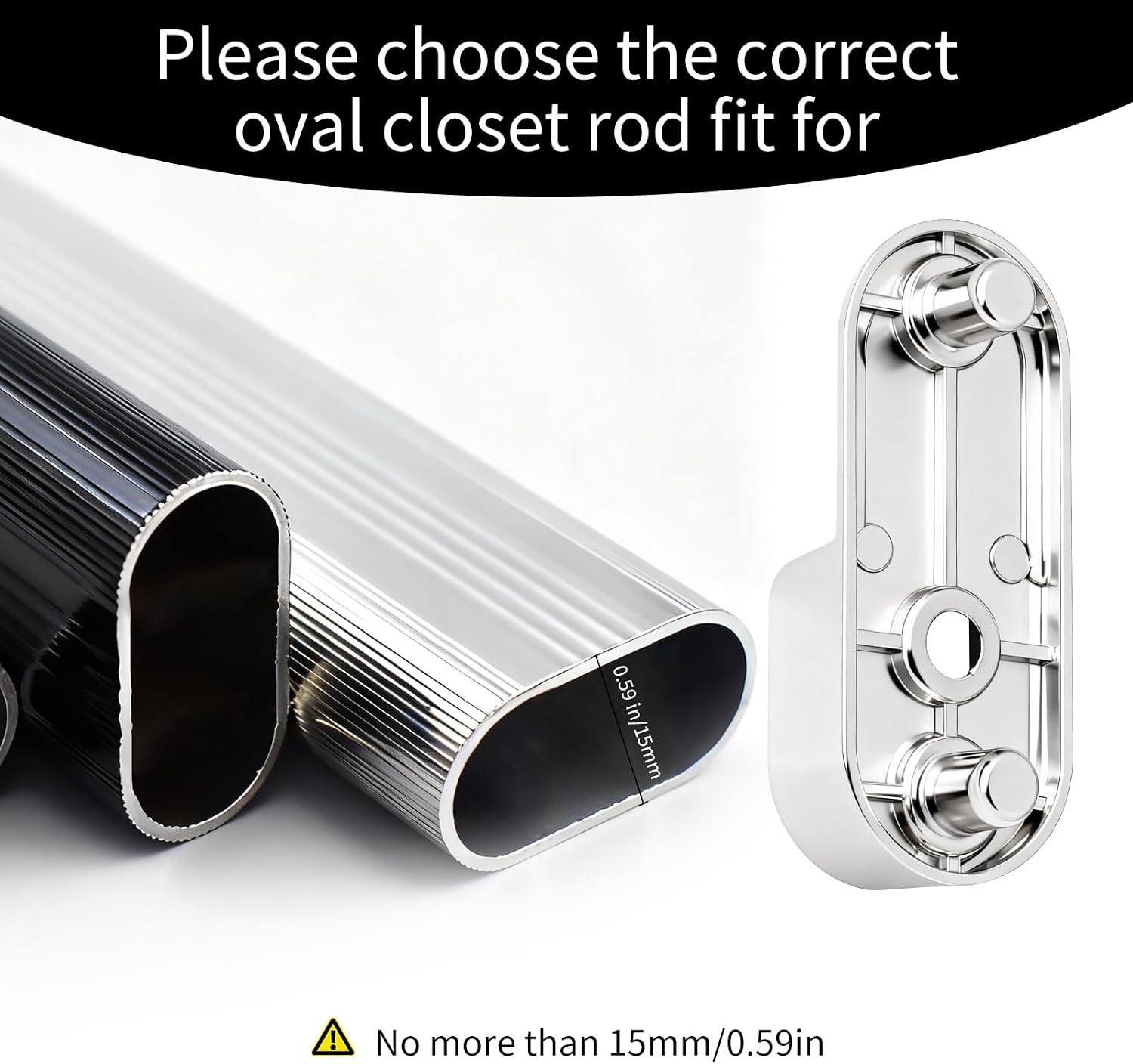 12 Pcs Silver Oval Closet Rod End Supports 15mm x 30mm Heavy-Duty Wardrobe Brackets Metal Rod Holders，Closet Pole Socket with Rear Facing 6.5mm Pins