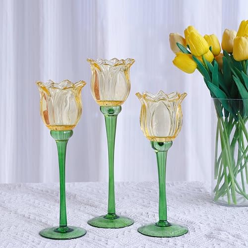 Miniatura 16 de VOHO Portavelas de Tulipanes Rojos, Regalos para Aniversario, Portavelas Rojo de Velas de Té para Decoraciones de Navidad, Vacaciones, San Valentín