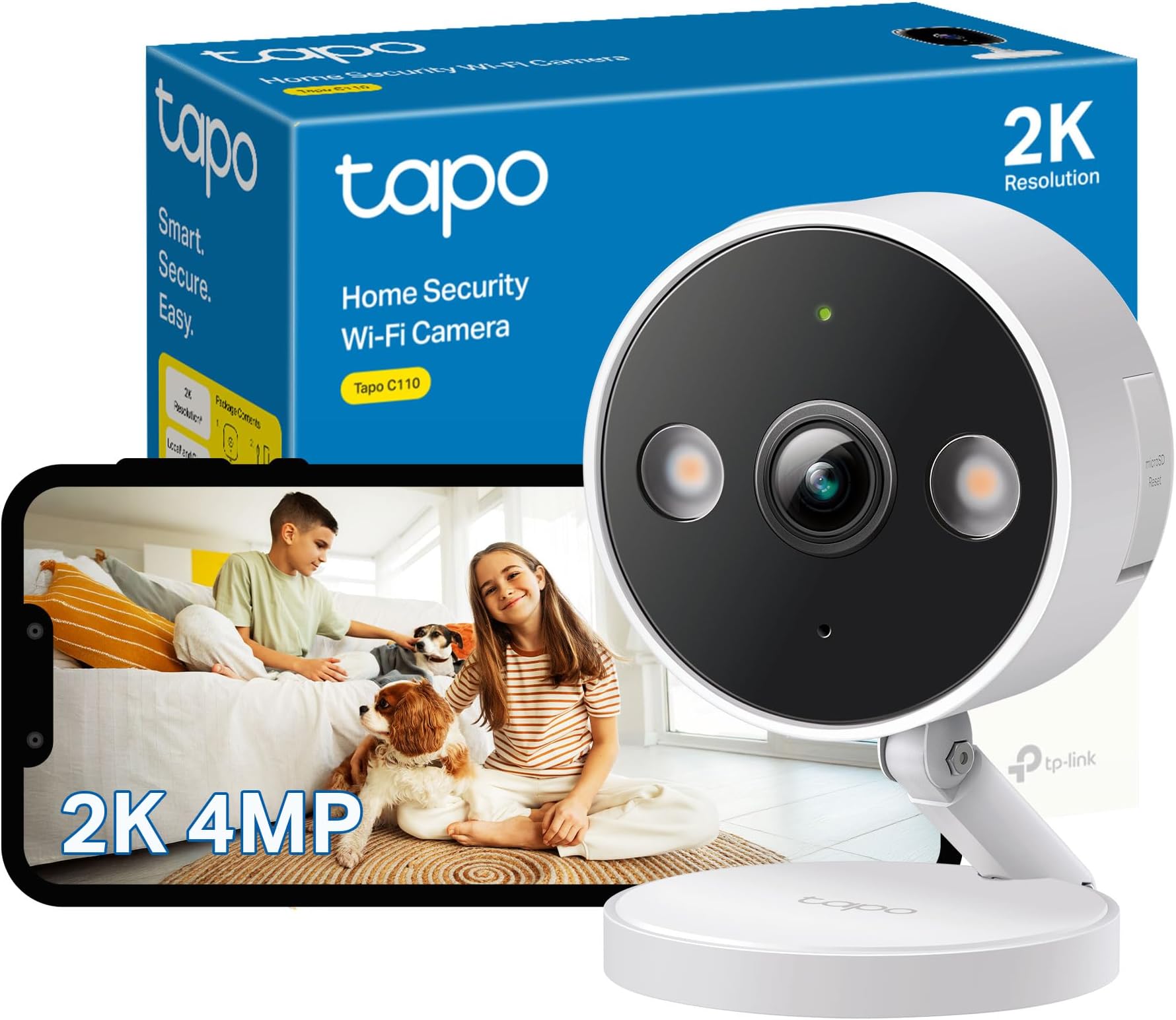 Tapo 2K Indoor/Outdoor Wi-Fi Home Security Camera, IP66 Weatherproof, AI&Baby Cry Detection, Colour Night Vision, Cloud & SD Card Storage up to 512G, work with Amazon Alexa & Google C120