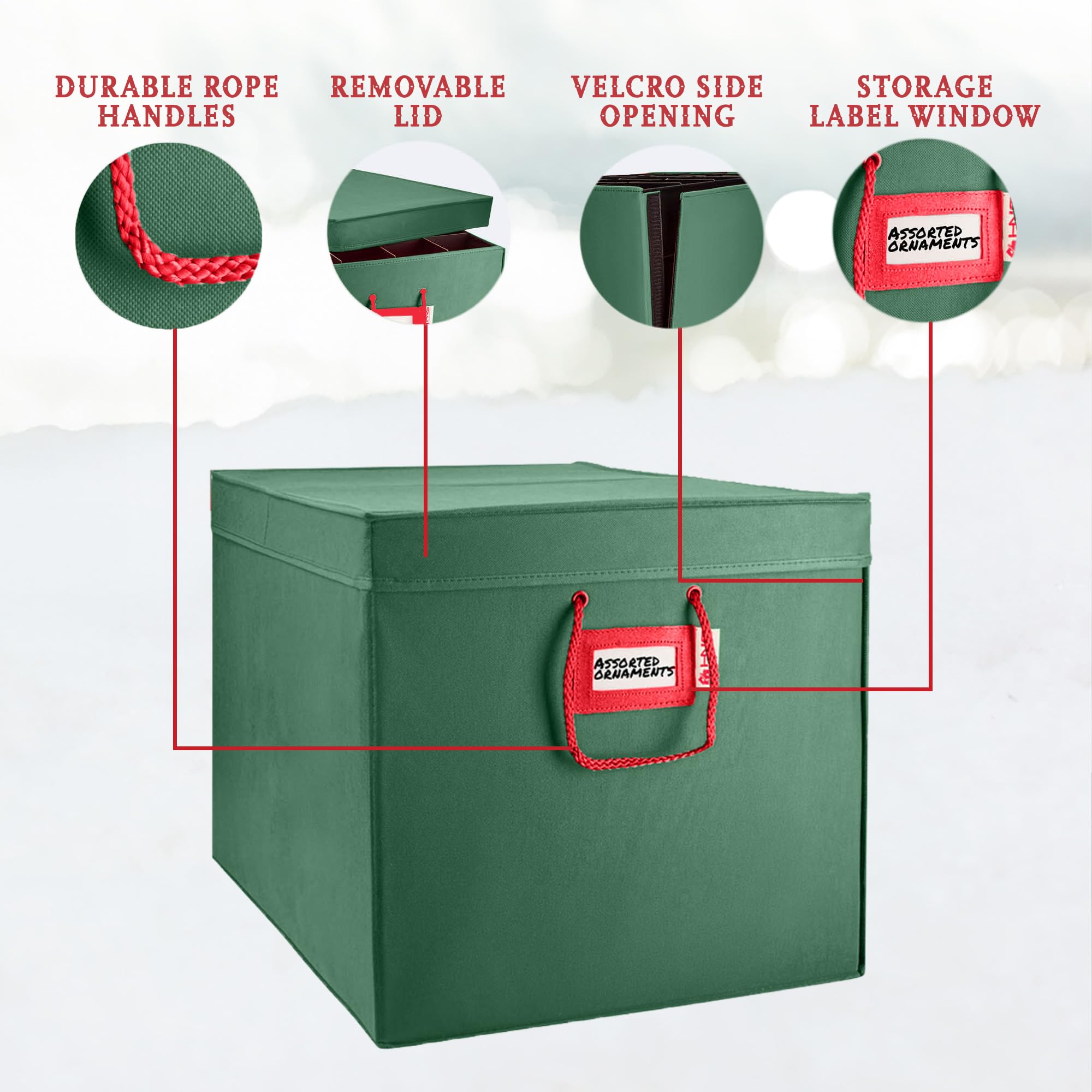 HOLDN' STORAGE Aufbewahrungsbox für Weihnachtsschmuck mit Trennwänden, zur Aufbewahrung von Ornamenten bis zu 96 von 7,6 cm, große Weihnachtskugel-Aufbewahrungsbehälter mit 4 Ablagen, Grün