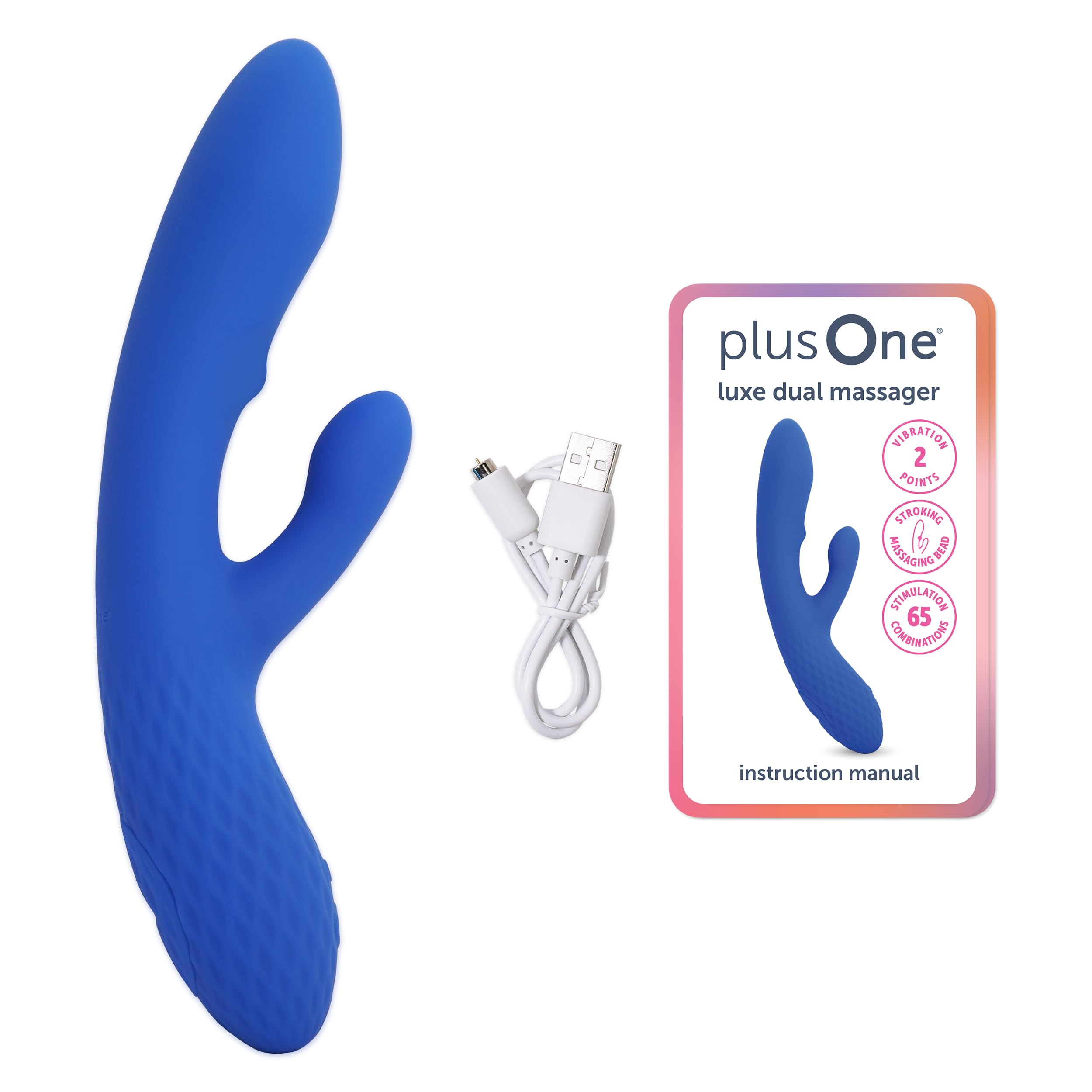 plusOne Luxe Rabbit Vibrator, 10 Modes, 5 Stroking, Blue | Dual Motor Stimulation, Body-Safe Silicone, 100% Waterproof, USB Rechargeable Vibration Massager