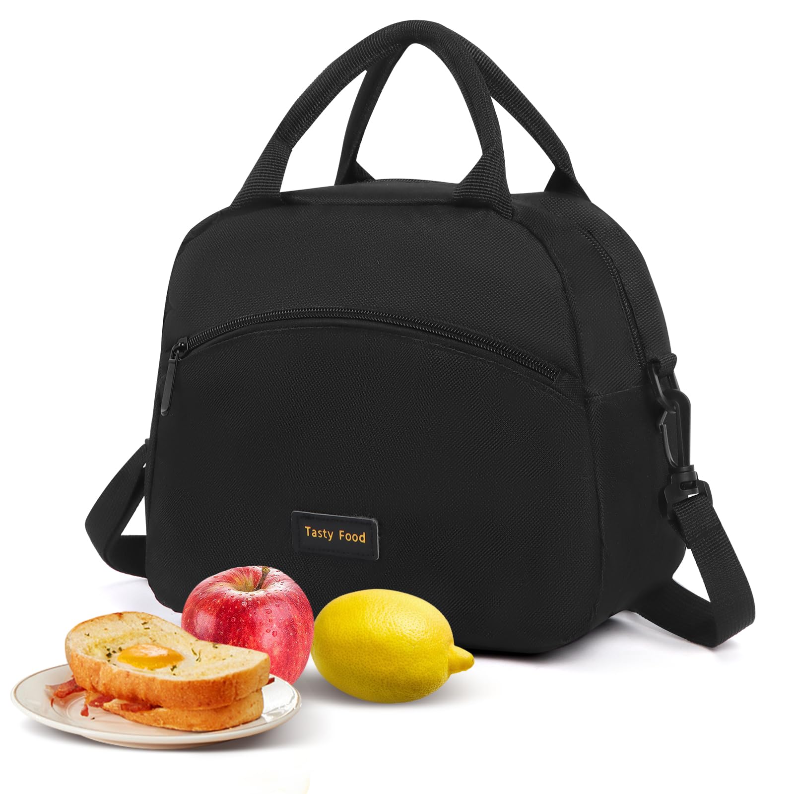Minicoco Insulated Lunch Bag for Women Men,12L Large Leak-Proof Thermal Cooler Bag with Adjustable Shoulder Strap and Front Pocket, Wear-Resistant Lunch Box Tote for Work School Travel (Black)