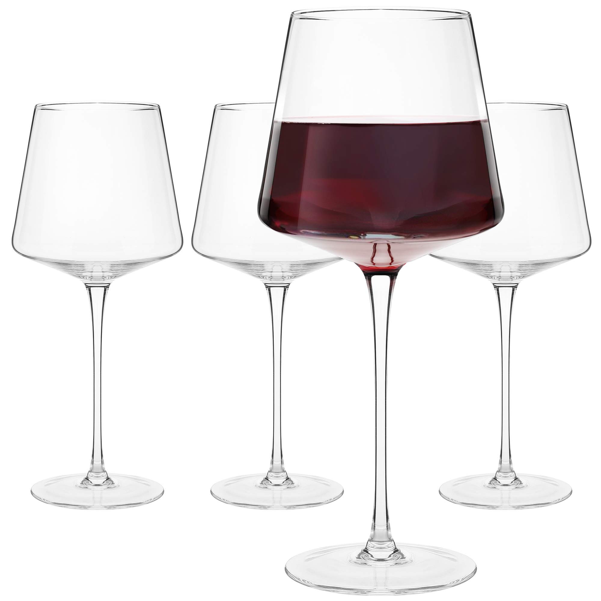 Modern Red Wine Glasses Set of 4 Hand Blown Crystal Wine Glasses