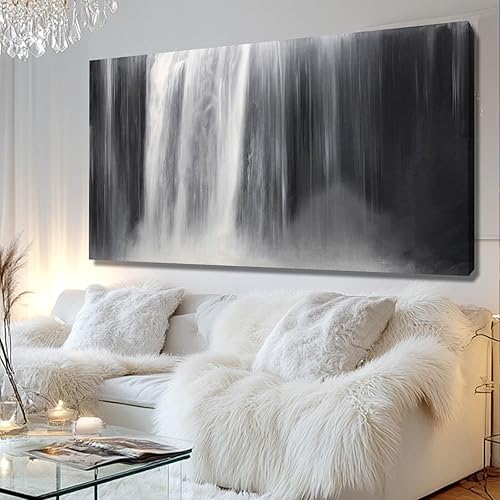 Black Wall Art White Wall Decor Waterfall Wall Pictures Abstract Wall Art Room Decor Canvas Poster Photos for Bedroom Living Room 24"x48"
