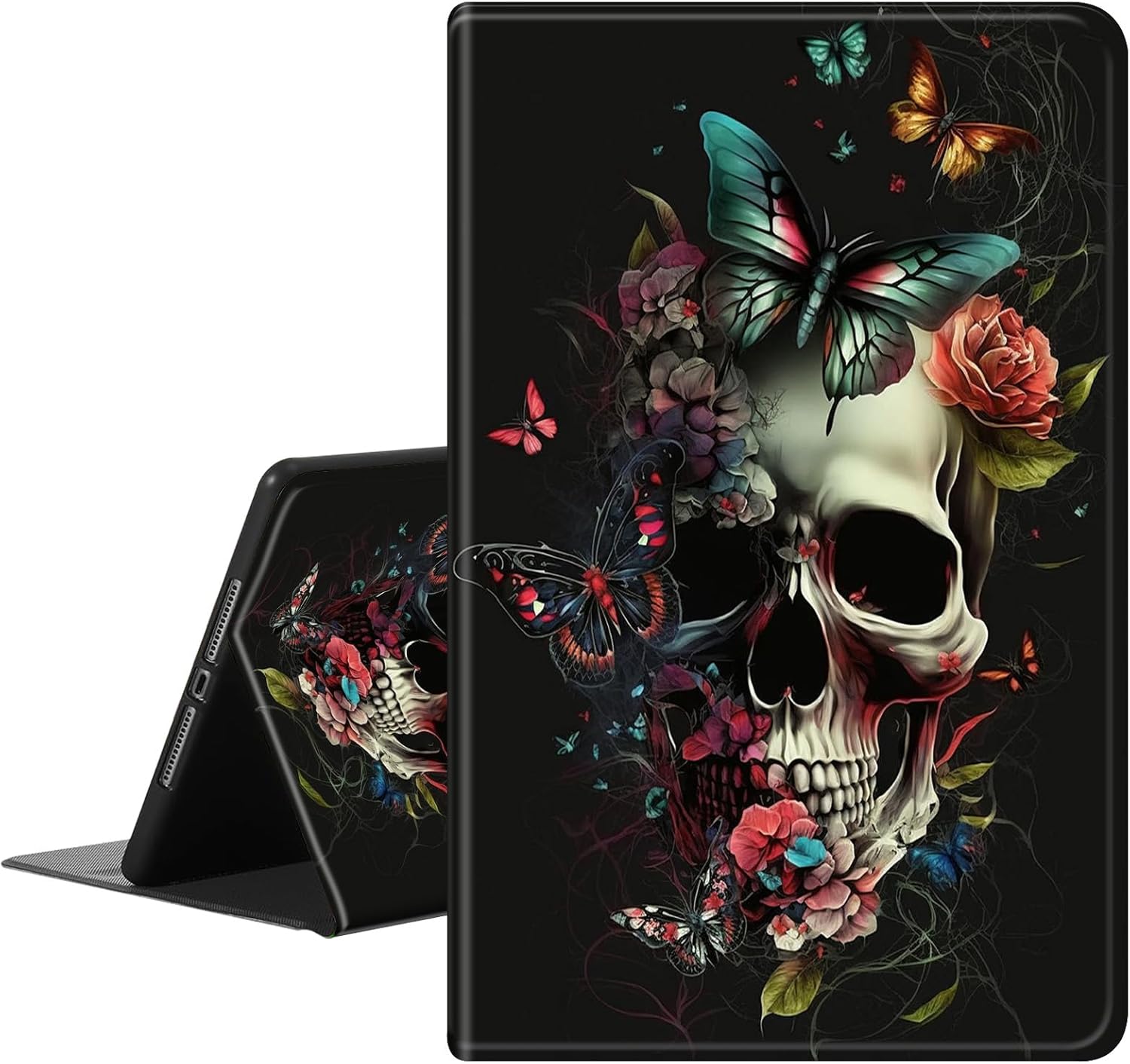 for Microsoft Surface Pro 7 Case,PU Leather Slim Standing Smart Cover Case for Microsoft Surface Pro 7 Plus/6/5/4 12.3 inch-Skulls Art Butterflies