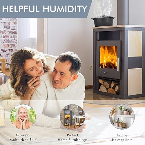 Miniatura 8 de Vaporizador de estufa de leña, humidificador de hierro fundido para estufa, decoración de interiores del hogar, acabado negro mate, resistente a la