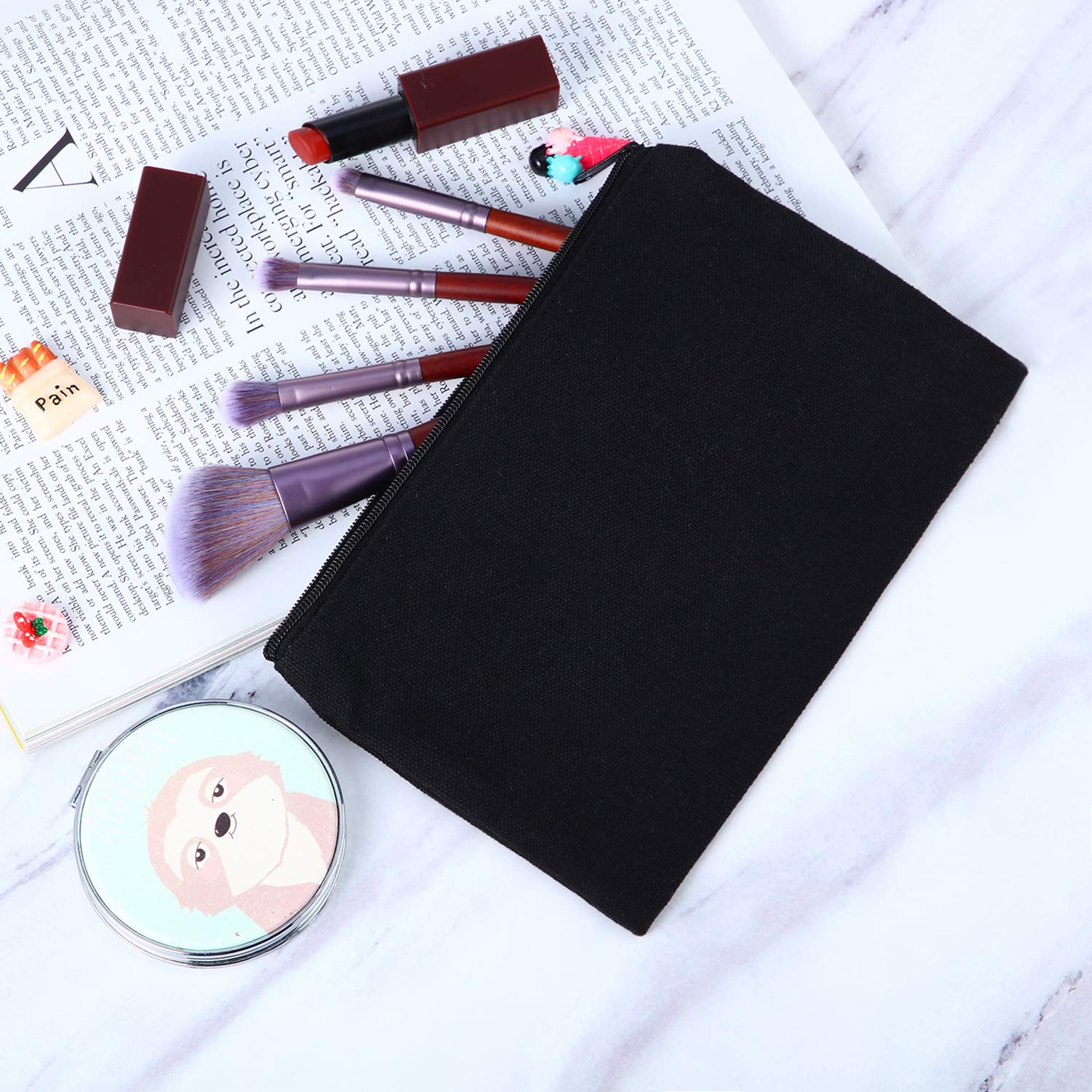 Gejoy 10 Pieces Cosmetic Canvas Pouch Bag Multipurpose Makeup Bag with Zipper Cotton Canvas Travel Toiletry Pouch DIY Craft(S,Beige and Black) - Image 4