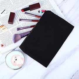 meekoo 16 Pack Canvas Blank Cosmetics Bags Plain Zipper Makeup Pouch Sublimation DIY Craft Multipurpose Toiletry Bag for Makeup Travel Cosmetic Stationary Storage(S,Black)