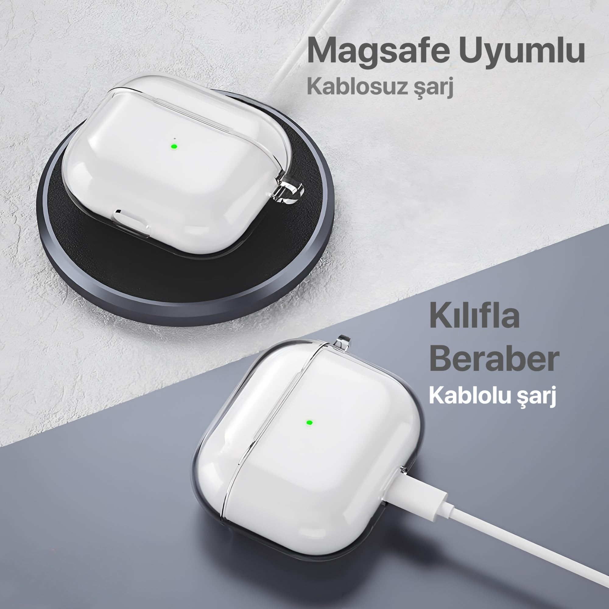 Minesk Airpods 4 ile Uyumlu Şeffaf Cyrstal Clear Ultra Berrak Silikon Kılıf - Alt Üst Ayrı (Airpods 4)