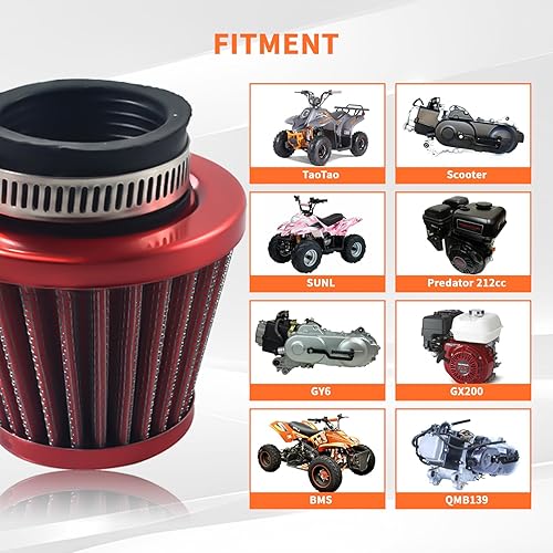 Miniatura 5 de Filtro de aire de 38 mm rojo Kit de inducción de entrada universal para GY6 50cc QMB139 Taotao Sunl BMS Lance Wildfire Motoneta Scooter Predator