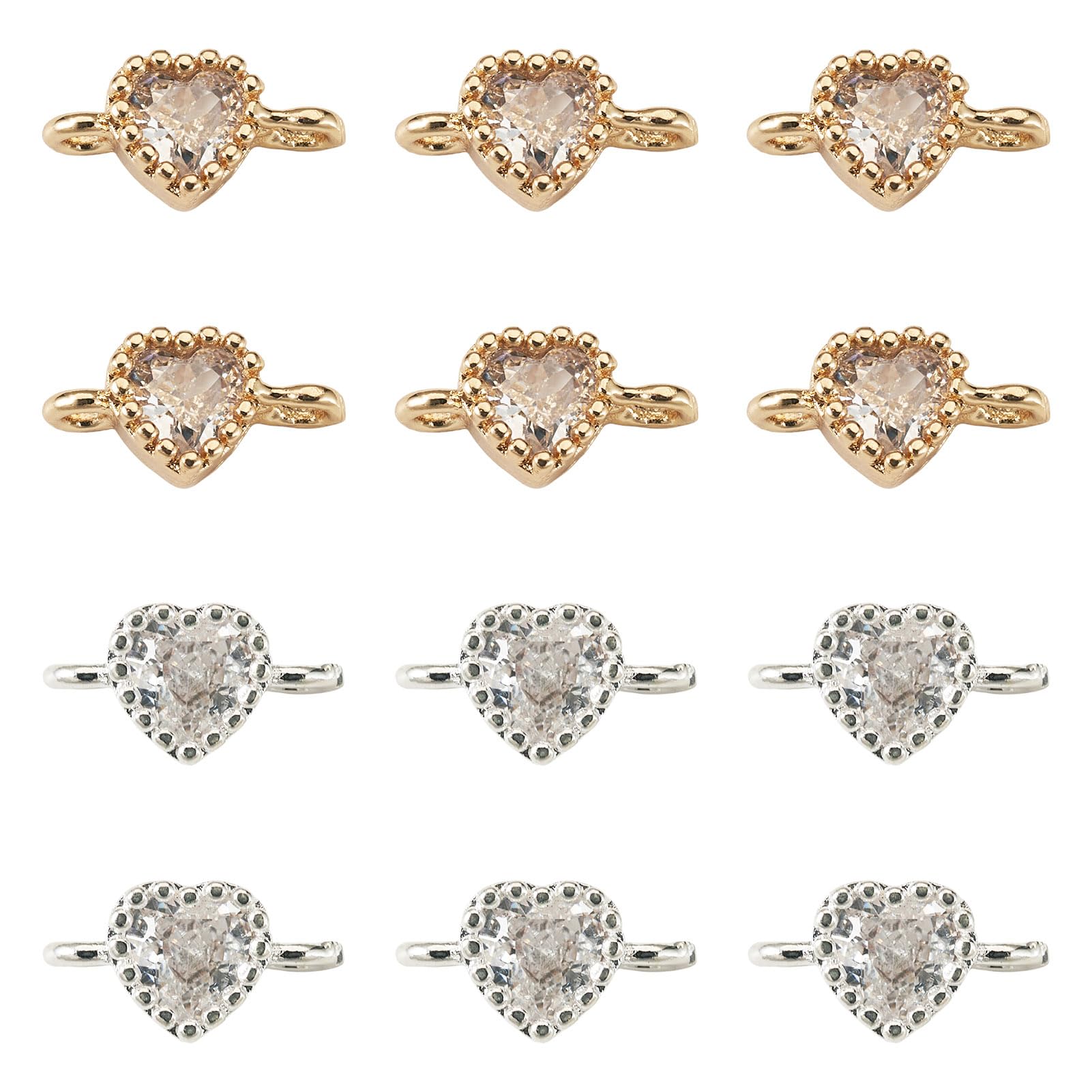 Breloques en forme de cœur en cristal oxyde de zirconium et pendentifs laiton pour collier DIY