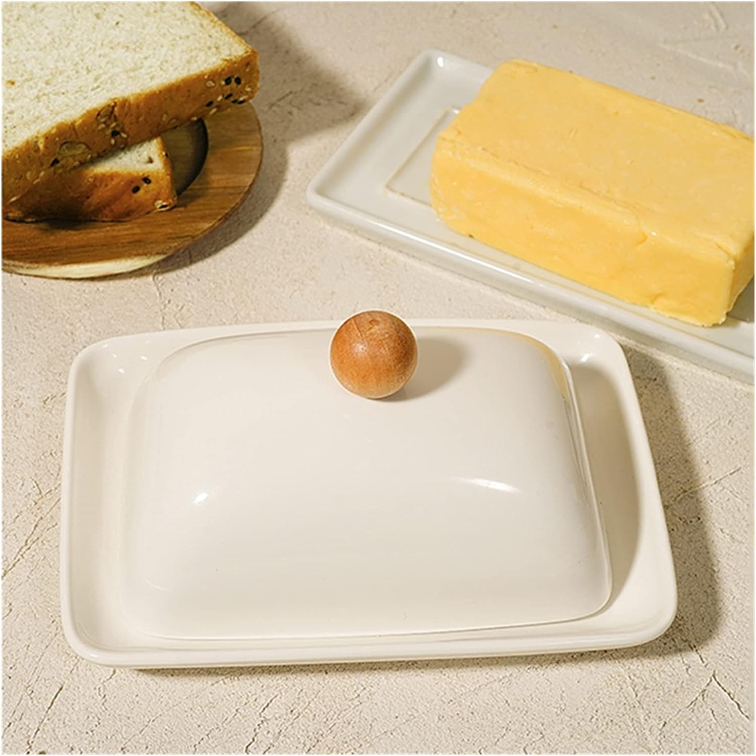 butter dishes Butter Box Cheese Storage Sealing Dish Tray with Lid Dessert Ceramic Butter Keeper Tool Plate Container for Kitchen Butter Holder (Color : Style C) (Style A )