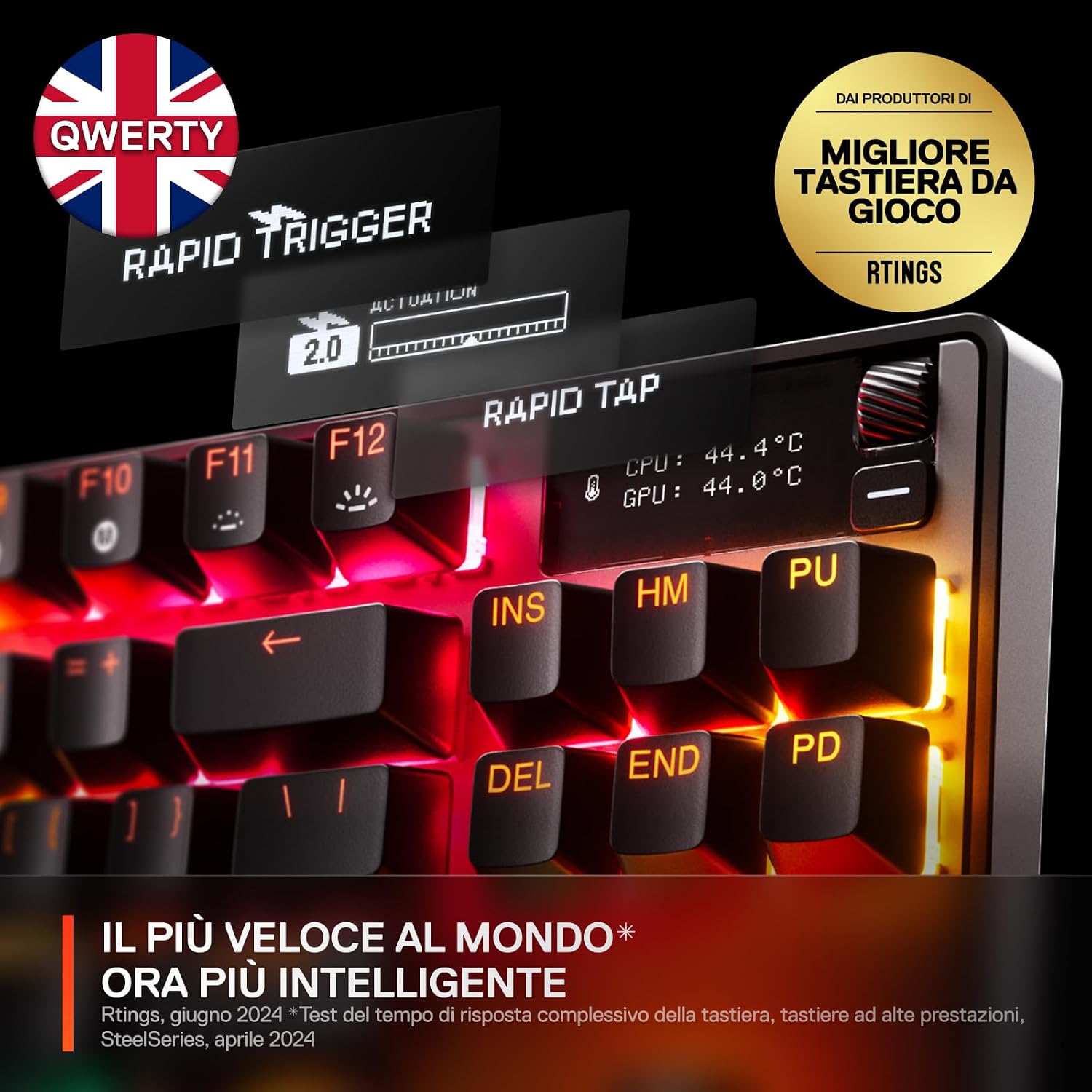 Apex Pro TKL Gen 3 Tastiera Meccanica Gaming - HyperMagnetic OmniPoint 3.0 switch - Attuazione regolabile - Innesco rapido - Tocco rapido/SOCD - OLED - RGB - USB-C - UK QWERTY - Tastiera gaming - Immagine 2