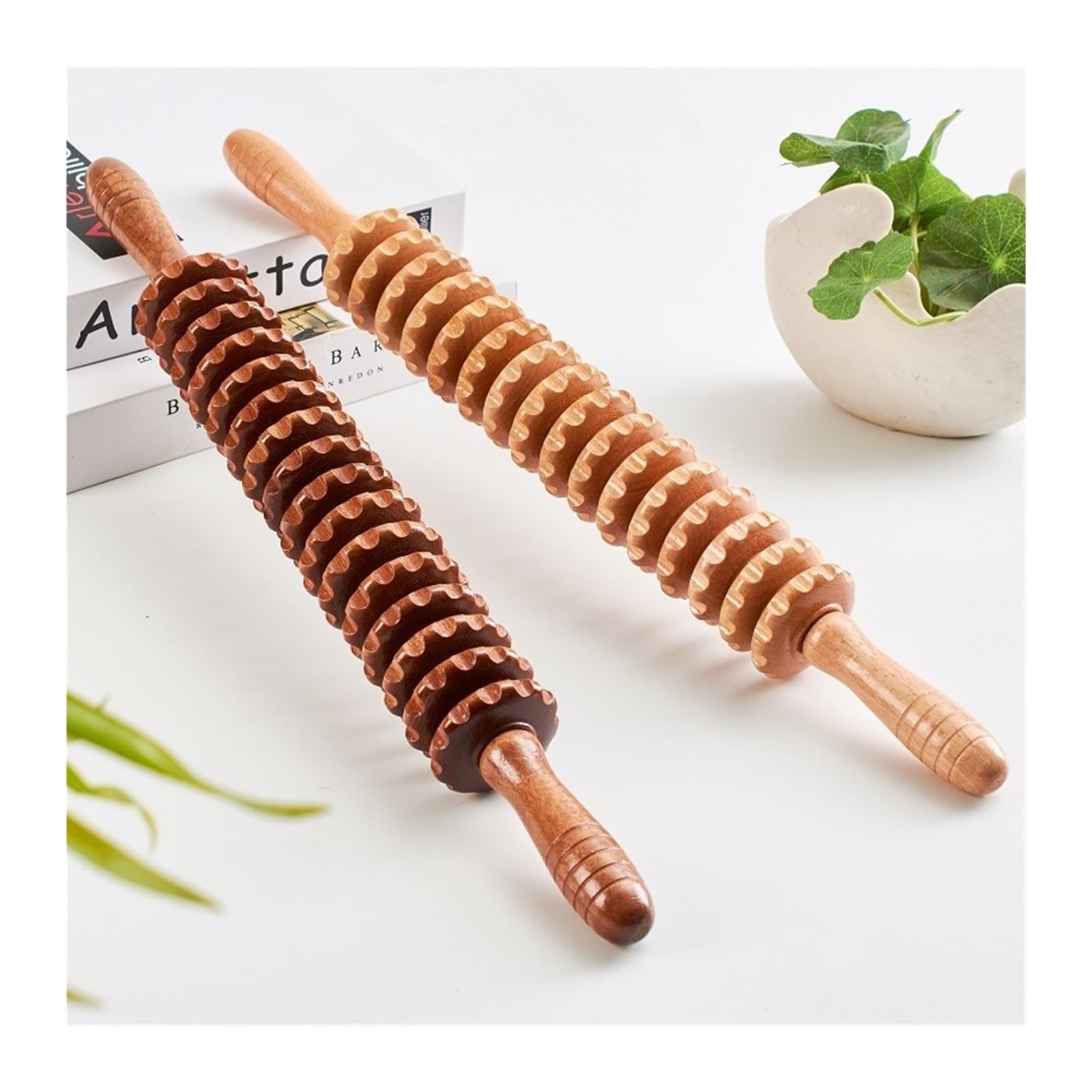 Yoga-Massageroller aus Buchenholz, für Lendenwirbelsäule, Halswirbelsäule, Rücken, Bein, dünner Körper, Meridian, Fitness-Massagegerät (Typ S)