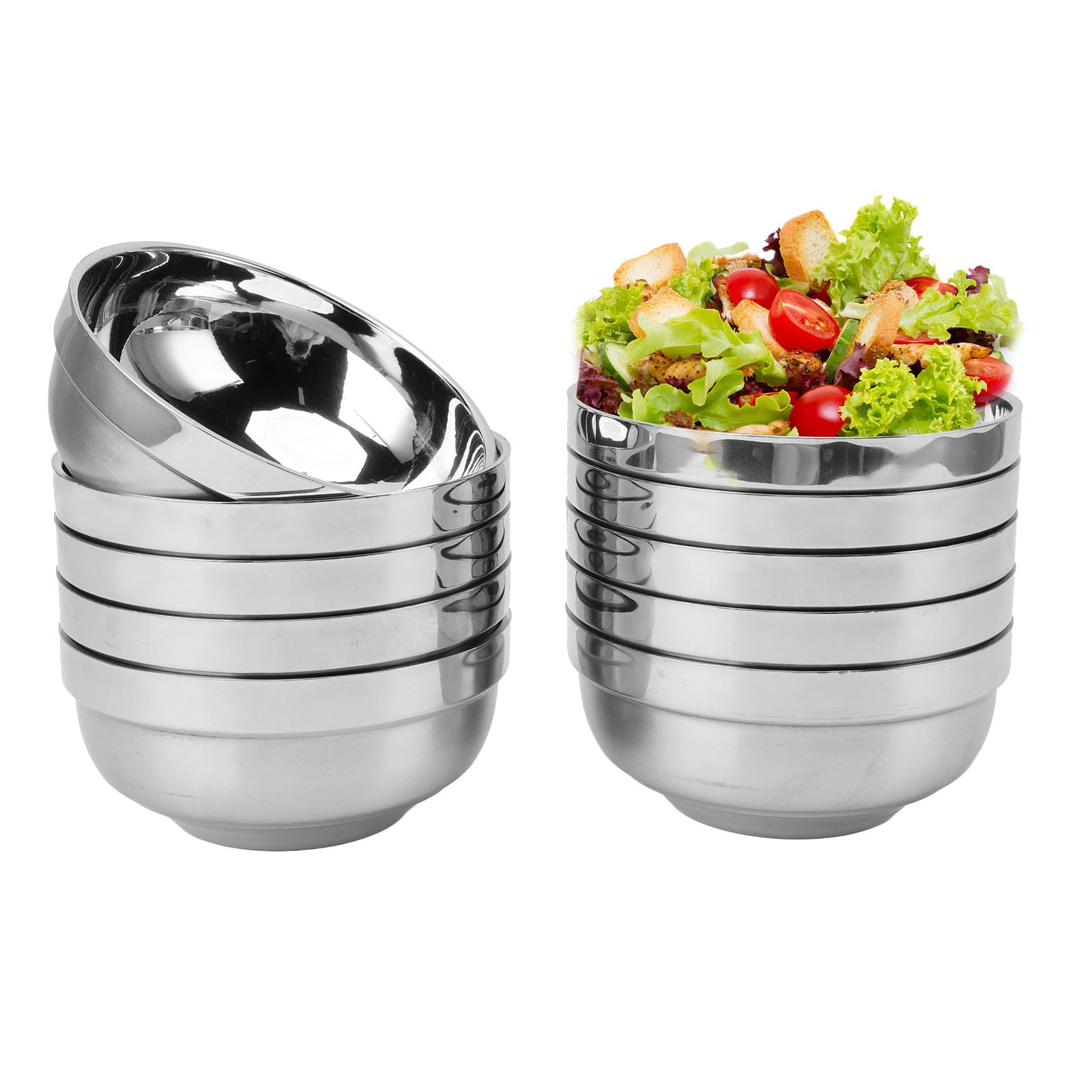 Set Di 10 Ciotole In Acciaio Inox 304 - Impilabili, Isolanti, Per Cucina, Insalate E Conservazione