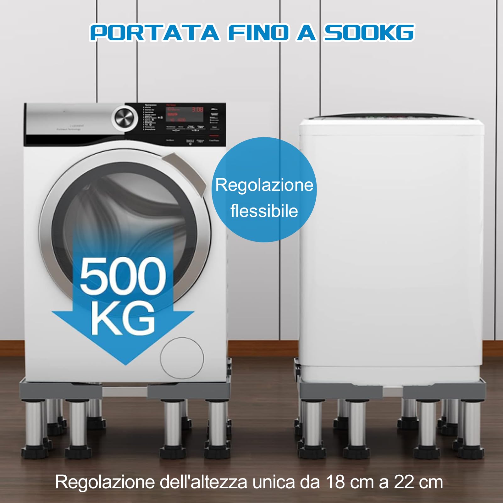 DEWEL Base per Lavatrice 12 Piedi, Lunghezza Regolabile 43-57 CM, Altezza 18-20 CM, Capacità Di Carico 500 KG Base Lavatrice Regolabile Per Asciugatrice, Frigorifero e Congelatore (Nero)