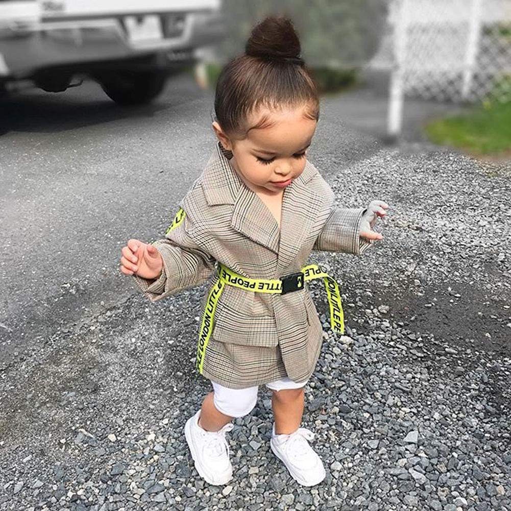 Fashion Kids Toddler Girl Plaid Trench Coat Long Sleeve Jacket with Belt Outerwear for Baby 1-5T (Plaid, 4-5T)