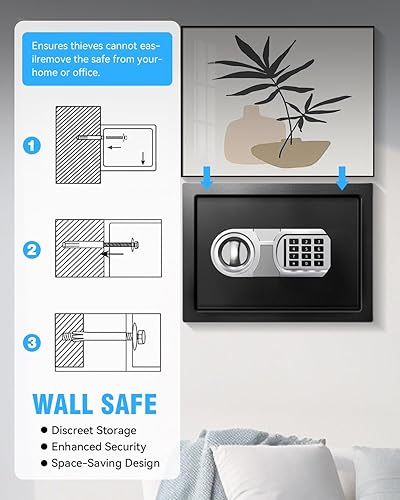 Miniatura 9 de Caja fuerte compacta para dormitorio o escritorio con alarma, alimentación USB-C y modo silencioso, caja fuerte personal de 1.3 pies cúbicos con luz