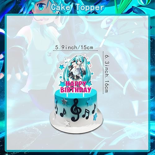 Miniatura 5 de Hatsune Miku - Decoraciones de fiesta de cumpleaños, figuras de vocaloide, suministros de fiesta, regalos de fiesta temática de anime para niñas,