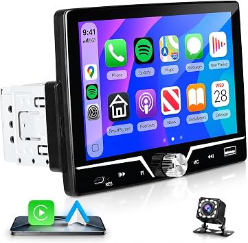 7 Inch Single Din Car Stereo Carplay Android Auto, HD Touch Screen Car Radio with Bluetooth Single Din Mirror Link FM Radio with Backup Camera EQ, Car Audio Receiver Support USB/Type-C SWC