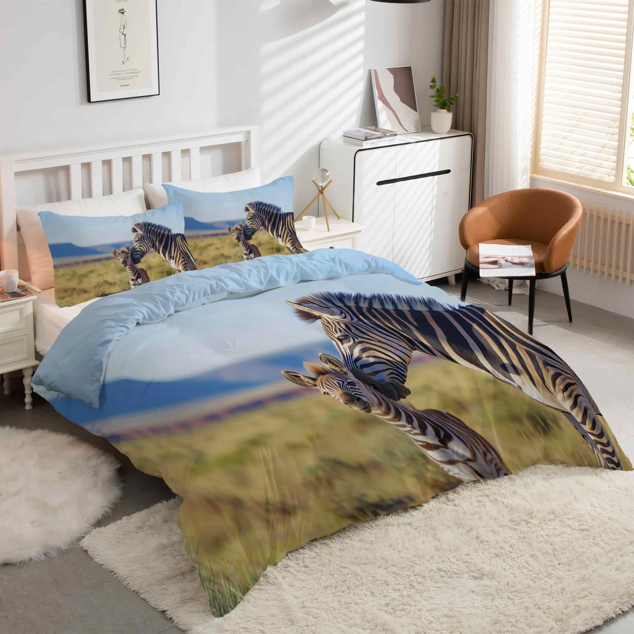 Parure de lit zèbre 200x200 cm avec 3 pièces en microfibre kK1102