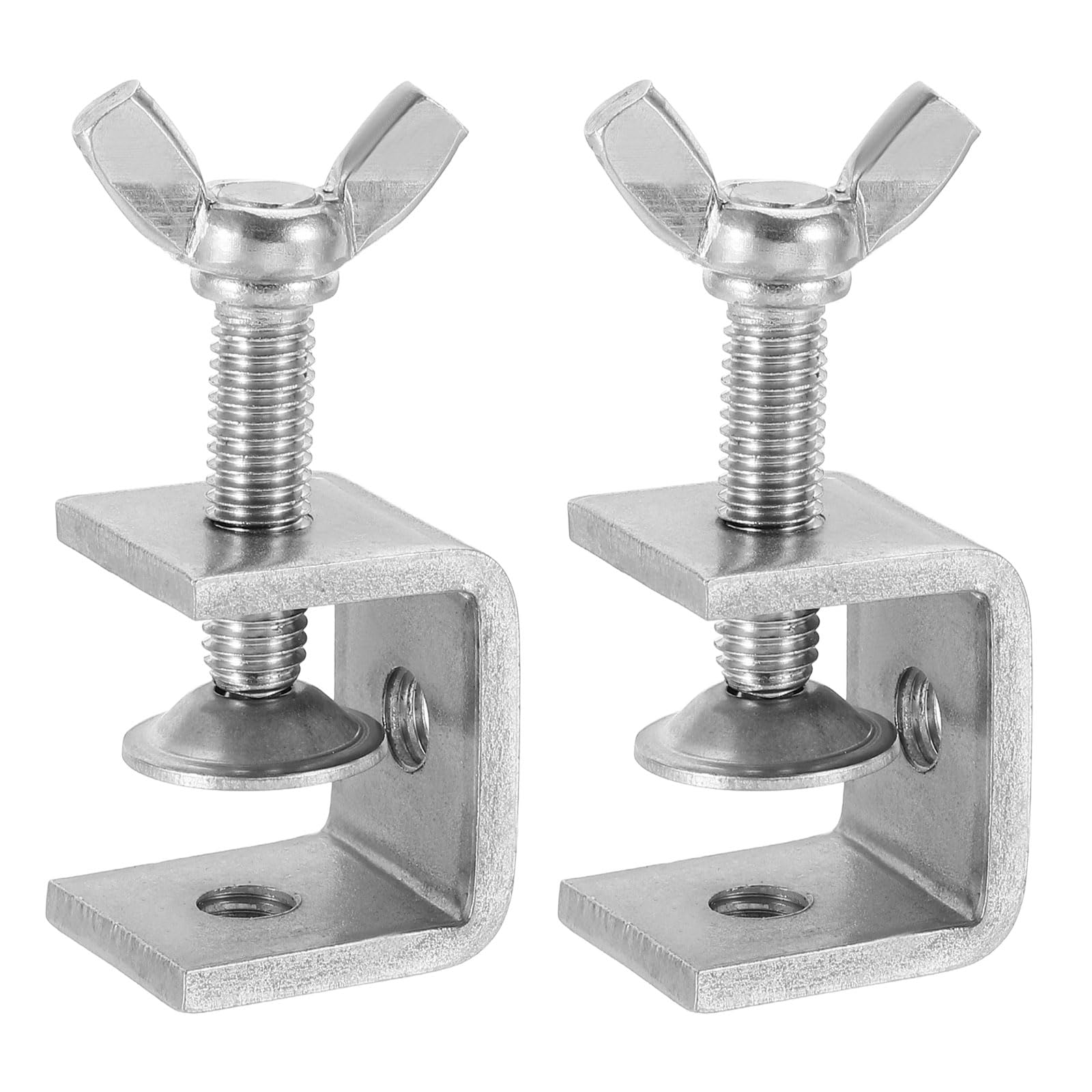 sourcing map 2 Pcs 304 Stainless Steel C Clamps 25mm Square Mini Tiger Clamp Adjustable Heavy Duty Metal U Clip with Butterfly Screws for Woodworking Welding Mounting, Silver