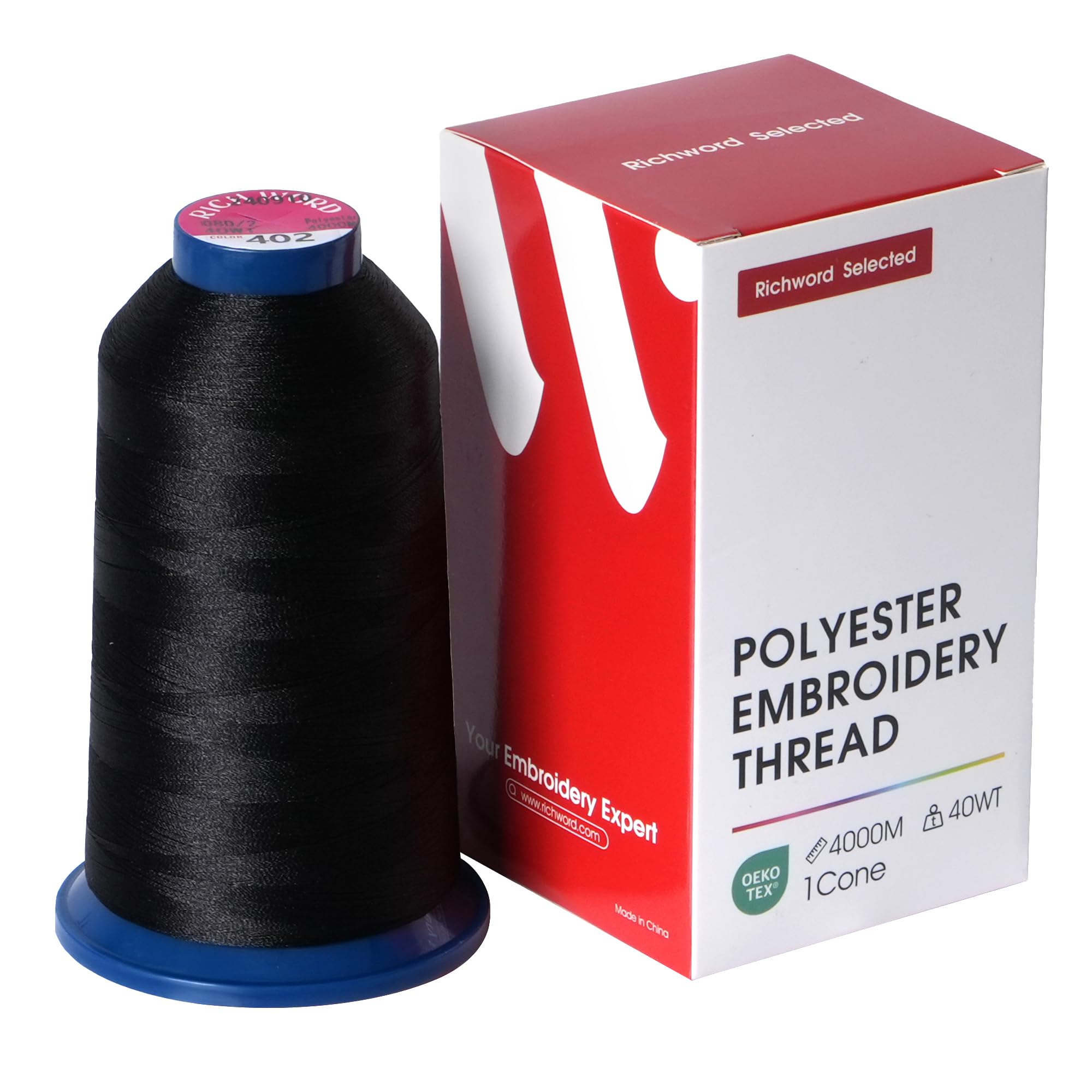 Poolin Embroidery Machine Thread Richword Selected Black 4000M 40WT Polyester Thread – Single Spool for Home and Commercial Embroidery Machines 0402
