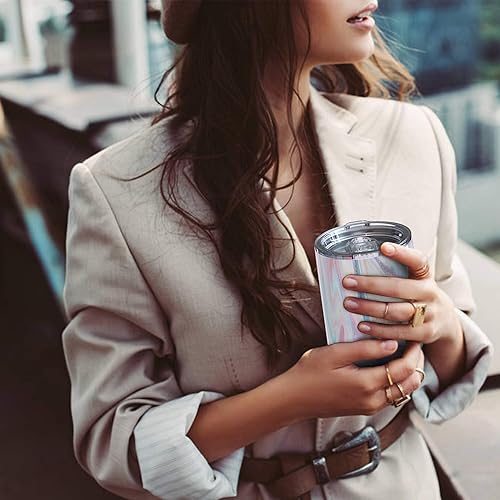 Miniatura 45 de THILY Taza de viaje aislada de acero inoxidable de 12 onzas, taza de café aislada al vacío con asa, tapa a prueba de derrames, mantiene el café frío