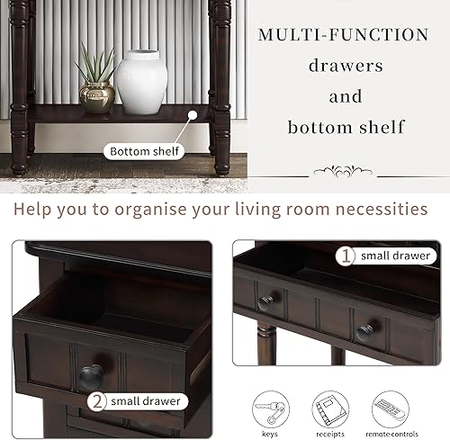 Miniatura 20 de Baysitone Mesa consola estrecha, mesa de sofá con 3 cajones de almacenamiento y estante inferior para entrada, mesas auxiliares de madera/mesa de