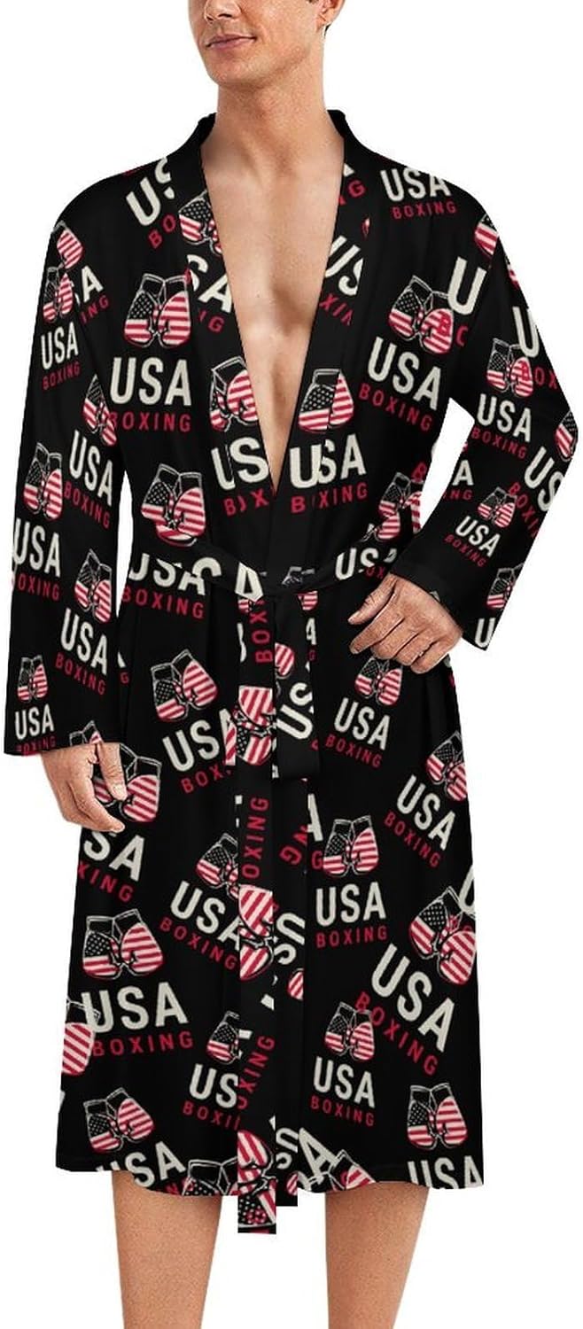 USA Boxing Mens Robe Long Bathrobe for Women Bath Robes Lightweight Soft Printed Sleepwear