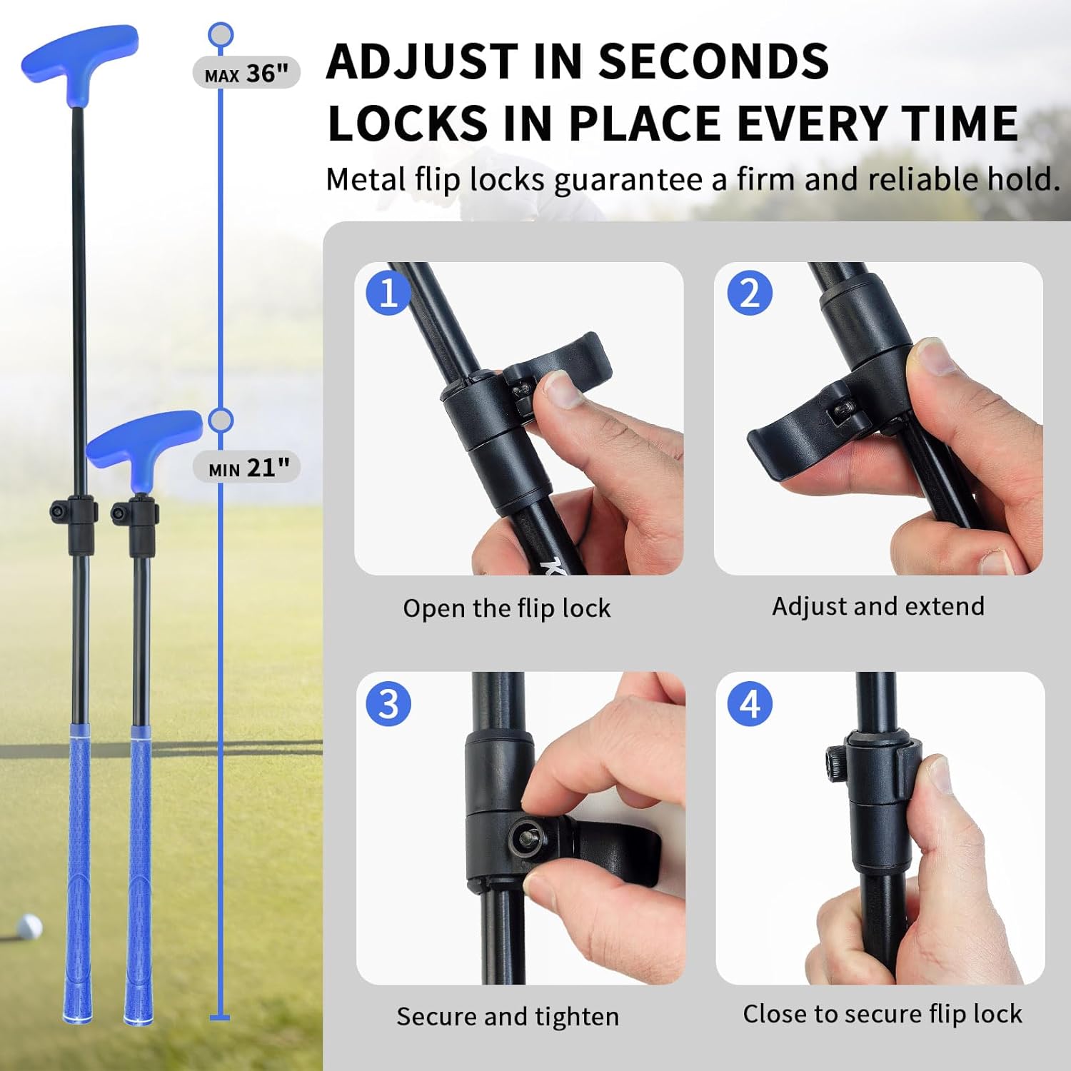 KOFULL Golf Putter 4 or 2 PCS, Mini Golf Putter Adjustable to Perfectly Height, Retractable Shaft, Two-Way Putters for Right or Left Handed, Suitable for Family Golf Putting Game, 21–36 inches